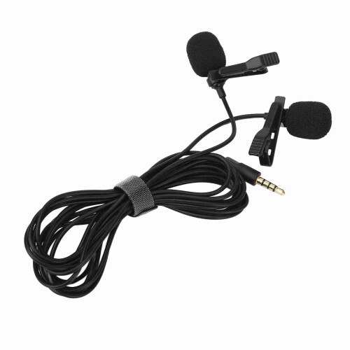Black Double Head Lavalier Microphone, Omnidirectional, No Driver Required