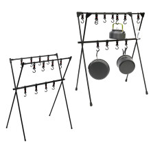 Camping Hanging Rack Aluminum Alloy Double Layer Outdoor Stand Black S