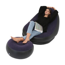 Inflatable Foldable PVC Lounge Chair with Foot Stool, Purple Blue