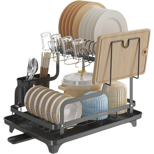 Large-capacity kitchen tumble dryer with drain.