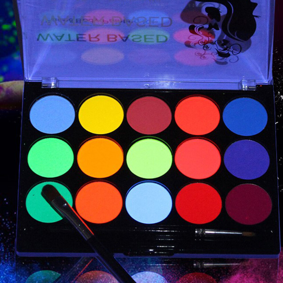 Fluorescent Face Body Paint Palette 15 Colors Halloween Cosplay Makeup