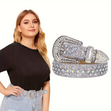 Plus Size Rhinestone Riem Zilverkleurige Western Taille Riem, 4XL