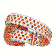 Fonkelende oranje riem met strass steentjes, trendy hiphop cowboybroekriem voor dames, maat M