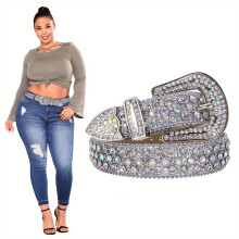 Trendy, sprankelende diamanten riem in grote maten voor dames van PU-leer, maat 4XL