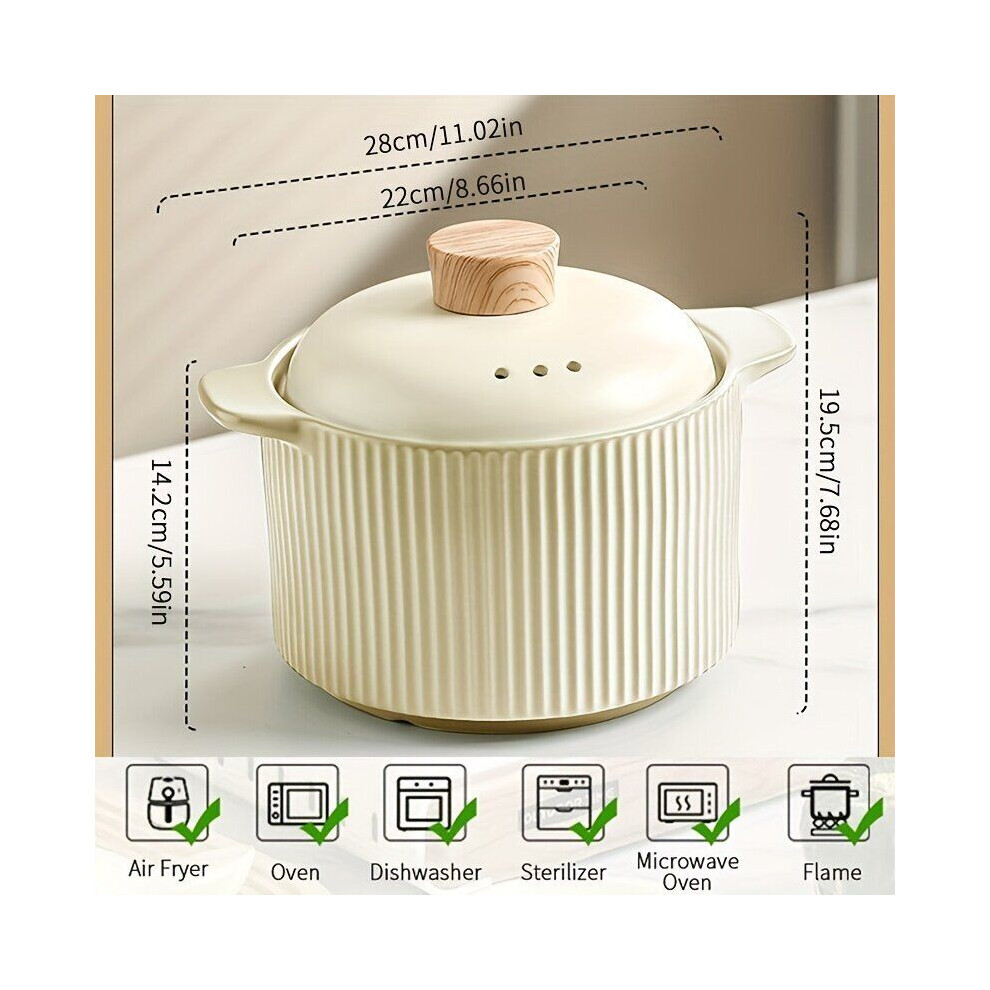 Beige Striped Ceramic Cookware Set with Lid, 3.6 l