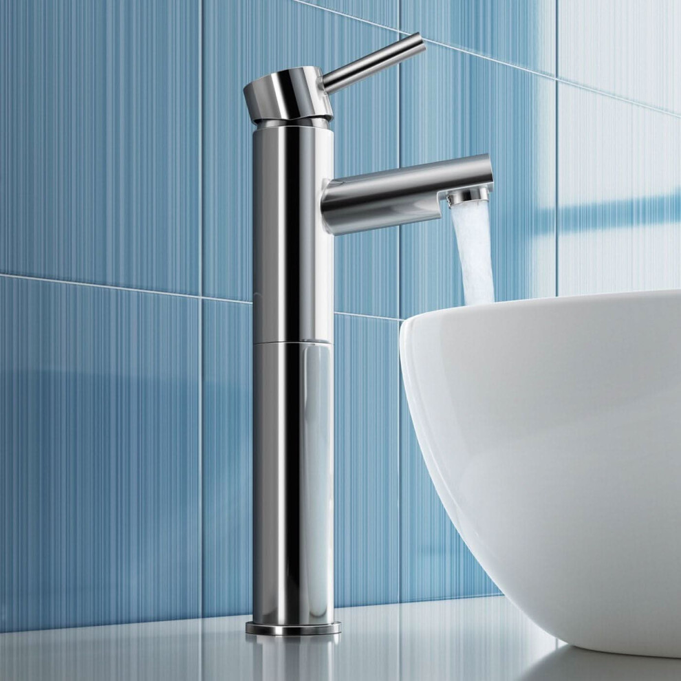 Ibathuk Xylen Luxury Tall Counter Top Basin Mixer Tap, Modern Chrome Bathroom Sink Faucet, Basin With Mixer Tap 5056066429106