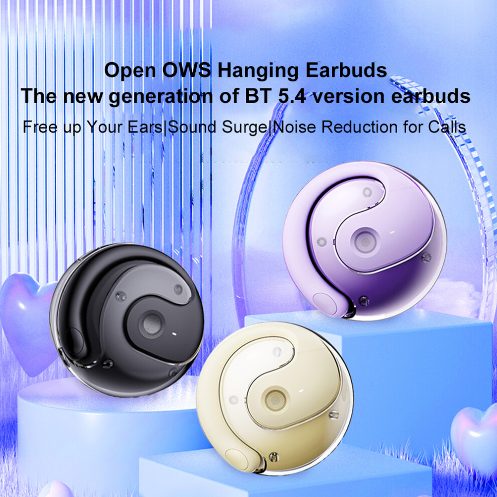 Wireless Ows Stereo Sound Bt5.4 Earbuds, 20H Battery, Waterproof, Black/Purple 8391334890811