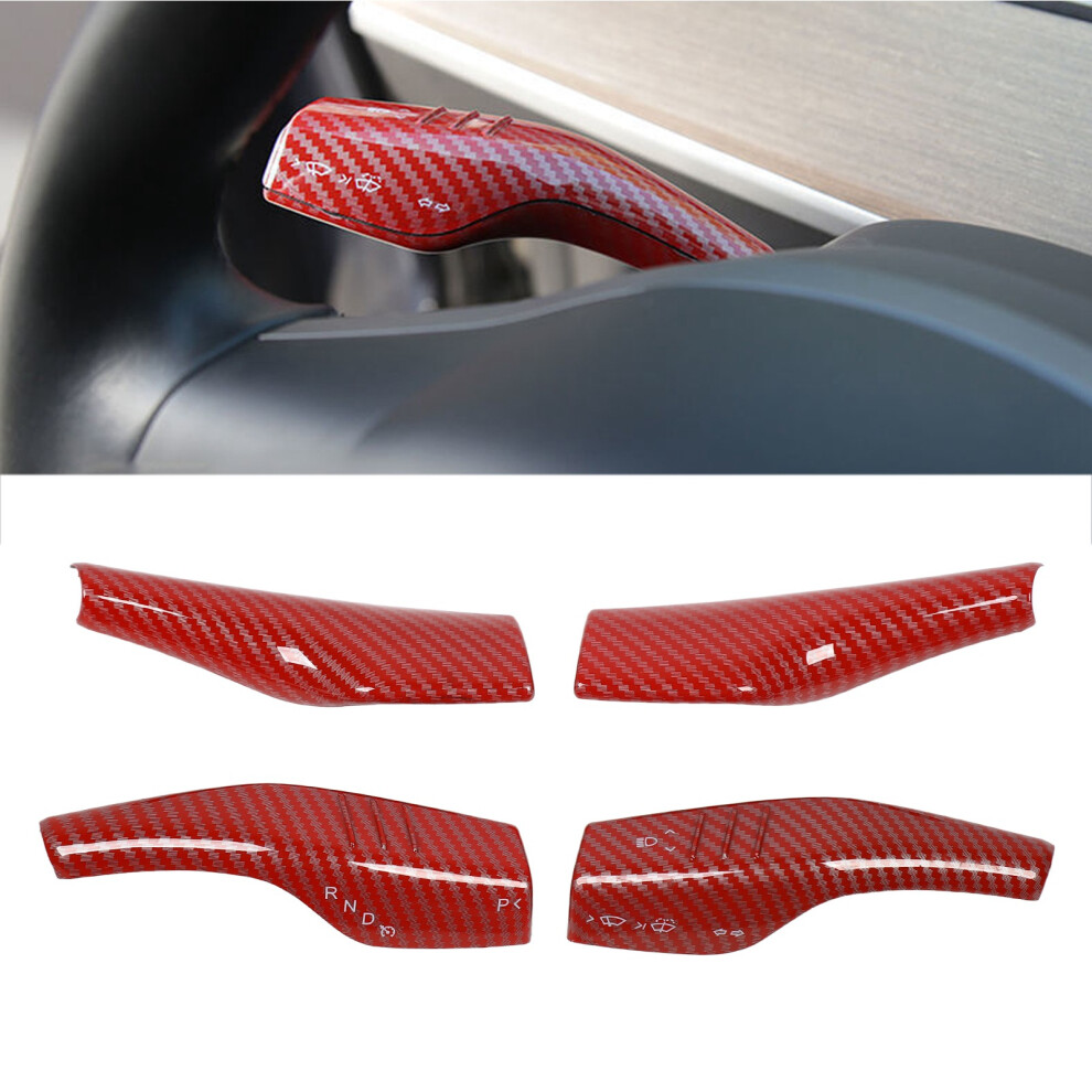 4 Pcs Red Carbon Fiber Style Gear Shift Wiper Lever Cover for Tesla Model 3 Y