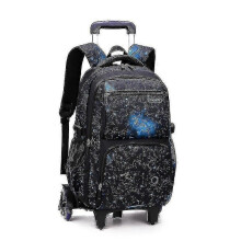 (6 wheels star black) School Bag With Wheels School Rolling Backpack Wheeled Bag Students Kids Trolley Bags For Boys Travel Luggage With Lunch Box Hk