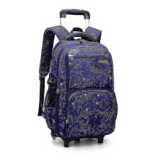 (2 wheels star blue) School Bag With Wheels School Rolling Backpack Wheeled Bag Students Kids Trolley Bags For Boys Travel Luggage With Lunch Box Hk