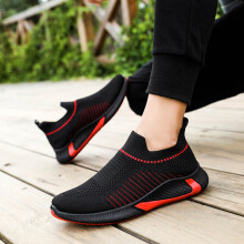 Herren Strick Lauf-Schuhe Atmungsaktiv Modische Freizeit-Sneaker Schlupfschuhe für Wandern Outdoor-Aktivitäten Schwarz 42
