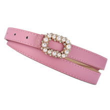 Damen-Gürtel aus PU mit Perlen-Dekoration, pink, 104 1,9 cm