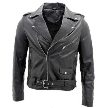 (2XL) Men's Black Brando Leather Biker Jacket Abc