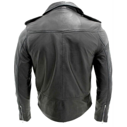 (3XL)Men's Black Brando Leather Biker Jacket Abc 2