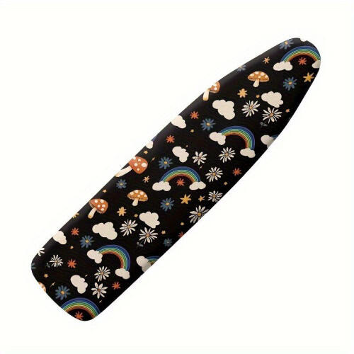 Rainbow patterned ironing board cover with padding, black