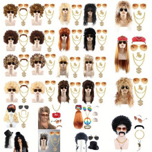 Punk Rock Tyyli 80s Hip Hop Bandana Peruukki Setti , Brown Straight Hair Setti