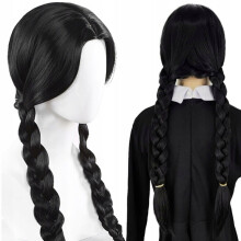 Musta peruukki juliin Halloween Hiukset Keskiviikko Addams Cosplay Letit