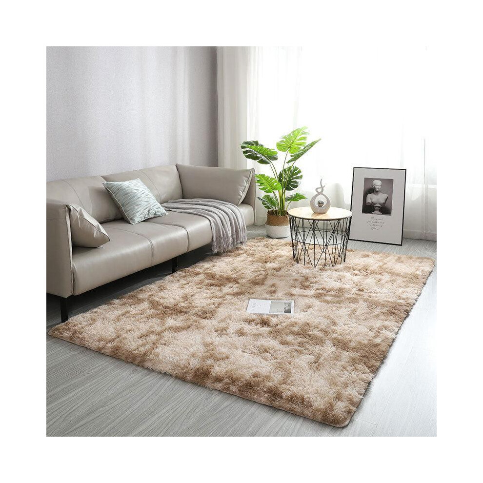 (Camel, 180cmX270cm/70.86inchX106.30inch) Solid Color Shaggy Fuzzy Rugs, 1 Count Non-slip Soft Plush Area Rug, Decorative Carpet for Home Living Room-image-OPC-PJDBW92-NEW