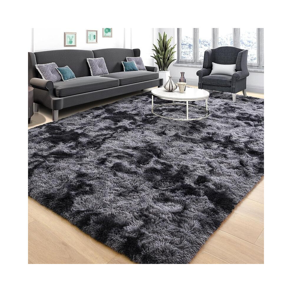 (Dark Gray, 160cmX200cm/63.00inchX78.70inch) Solid Color Shaggy Fuzzy Rugs, 1 Count Non-slip Soft Plush Area Rug, Decorative Carpet for Home Living Ro-image-OPC-PJDBW9P-NEW