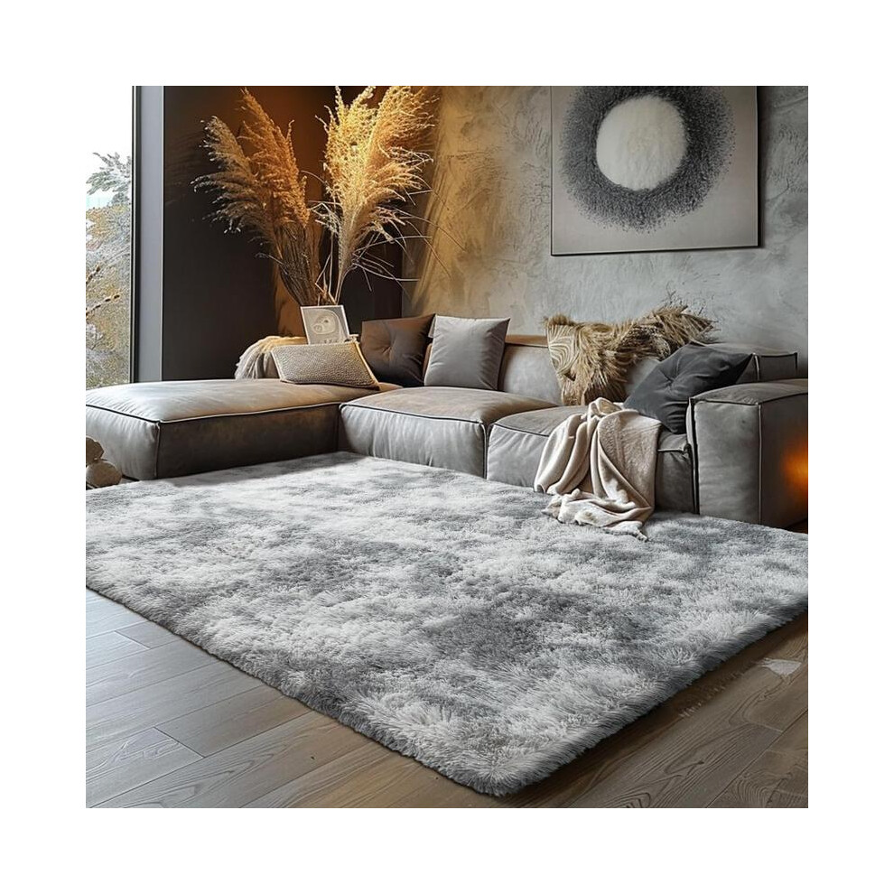 (Light gray, 160cmX230cm/63.00inchX90.50inch) Solid Color Shaggy Fuzzy Rugs, 1 Count Non-slip Soft Plush Area Rug, Decorative Carpet for Home Living R-image-OPC-PJDBWB8-NEW