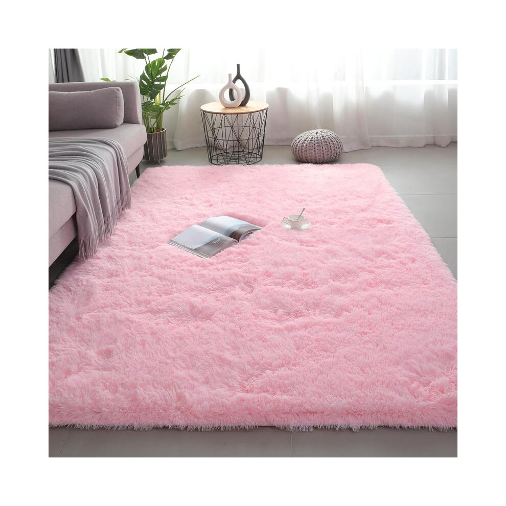 (Pink, 120cmX200cm/47.20inchX78.70inch) Solid Color Shaggy Fuzzy Rugs, 1 Count Non-slip Soft Plush Area Rug, Decorative Carpet for Home Living Room Be-image-OPC-PJDBWBC-NEW