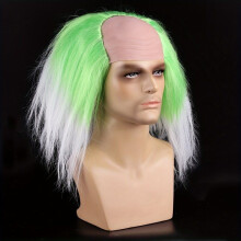 Funky Kaksivärinen Vihreä ja Valkoinen Synteettinen Peruukki, 30 cm Lämmönkestävä Kuitu Cosplay.