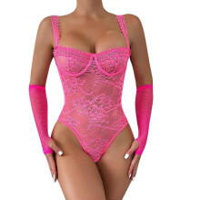 Women's Underwear Pajama Lace Comfortable Bodysuit with Cute Design for Seduction Comfort Hot Pink S