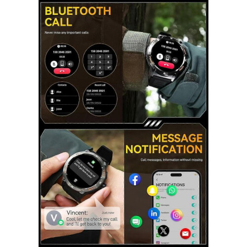 Men's Military Smart Clock with Flashlight, LED 500mah Large Battery, Tactical 1