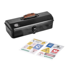 Black metal storage container for efficient organization of small items during travel