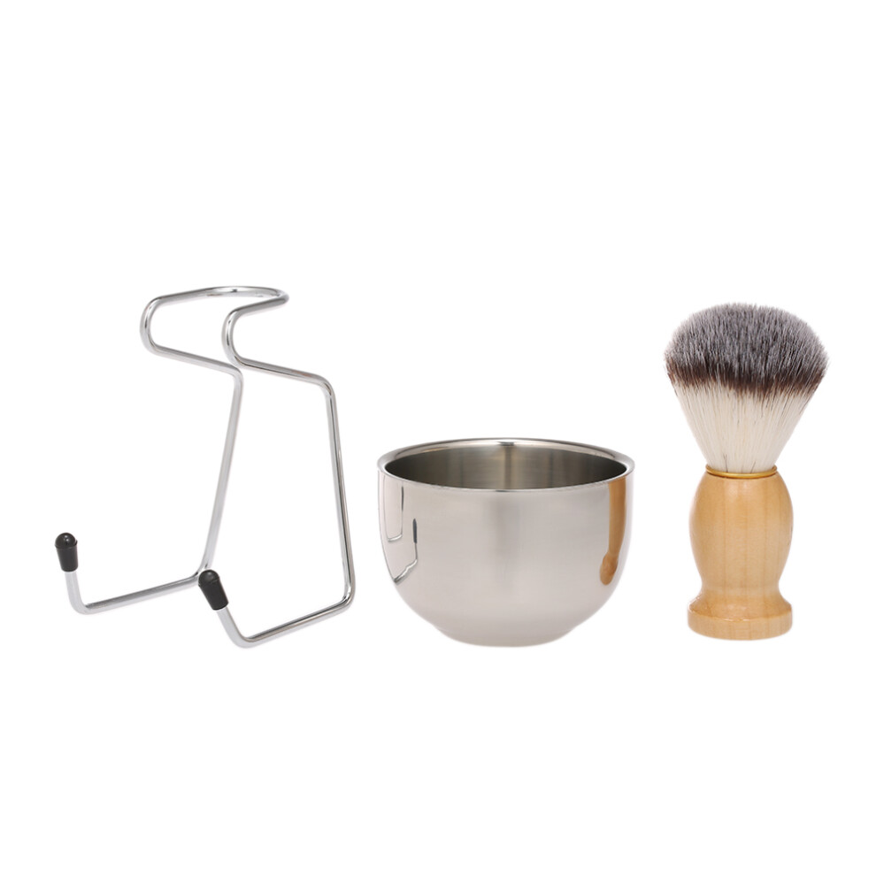 Silver Male Stainless Steel Shaving Set With Brush, Soap Bowl & Stand