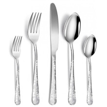 5 Piece Stainless Steel Flatware Set Includes Knife, Fork, Spoon, Unique Pattern Design, Dishwasher Safe Silver
