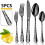 5 Piece Stainless Steel Flatware Set Includes Knife, Fork, Spoon, Unique Pattern Design, Dishwasher Safe Silver 3