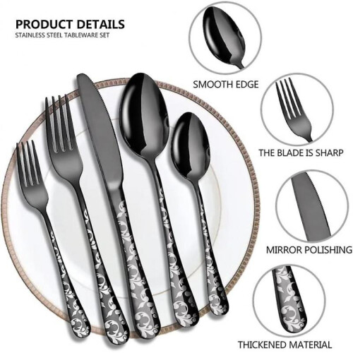 5 Piece Stainless Steel Flatware Set Includes Knife, Fork, Spoon, Unique Pattern Design, Dishwasher Safe Silver 1