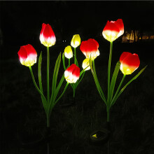 Luce solare da giardino a tulipano rosso a 3 rami 75 cm 600 mAh