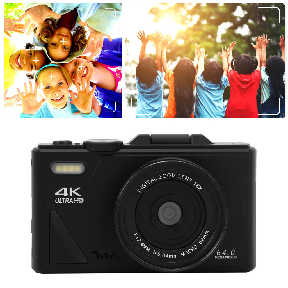Travel Digital Camera 4K Uhd 64Mp 18X Zoom Retro Compact Design Flip Screen 6941334924836