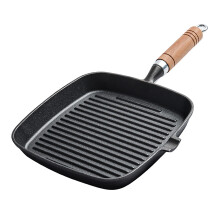 Steak-Grillpfanne aus Gusseisen 8,7 Zoll/22 cm Holzgriff