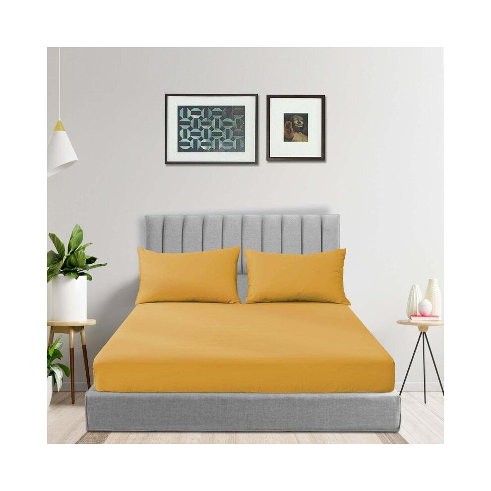 (Mustard, King) Extra Deep Premium Quality Micofiber Fitted Bed Sheets - Available 25cm Deep Ultra Soft, Wrinkle-Free & Elastic-image-OPC-PJDCHJM-NEW