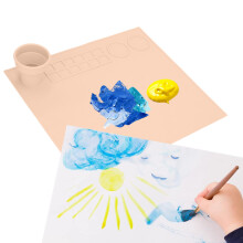 Silicone-Malunterlage Rutschfest, Dicke Große Kinder Bastel- und Kunstmatte mit Becher für Kritzeleien DIY Orange
