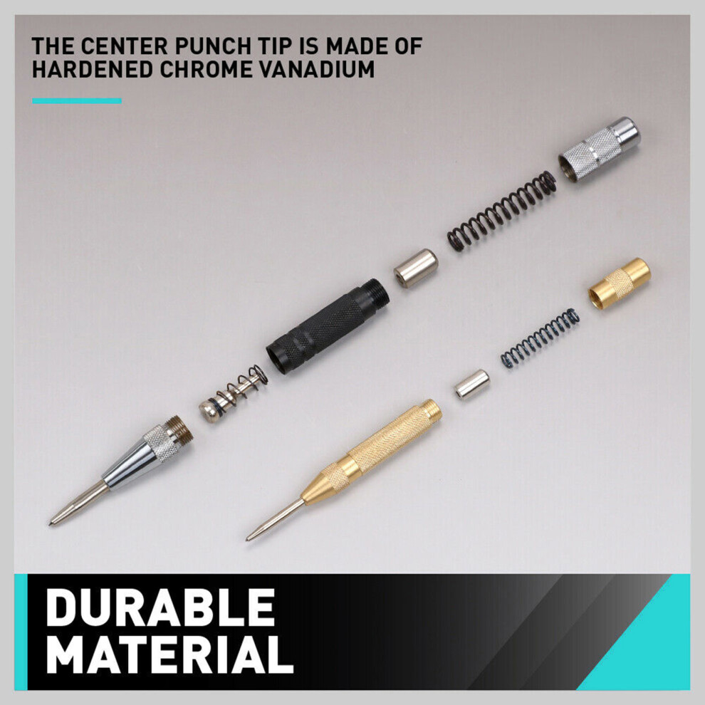 2Pcs Adjustable Spring Loaded Automatic Center Punch Set, 6" Metal Tools 4941334935971