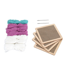 Kit de broderie au point de croix pour débutants - ensemble floral violet - 4 pièces