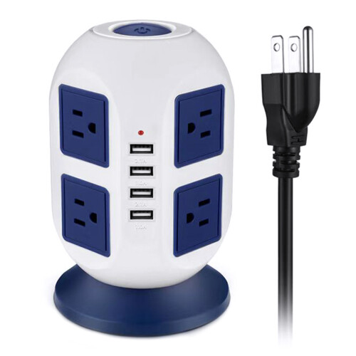 Tower Surge Protector Power Strip 8 AC Outlets 4 USB 3M Cable Blue