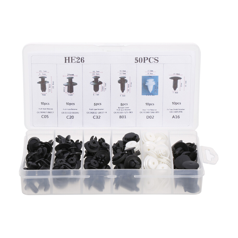 50Pcs Car Body Plastic Push Rivet Clips Retainer Fasteners Kit 3591334944766