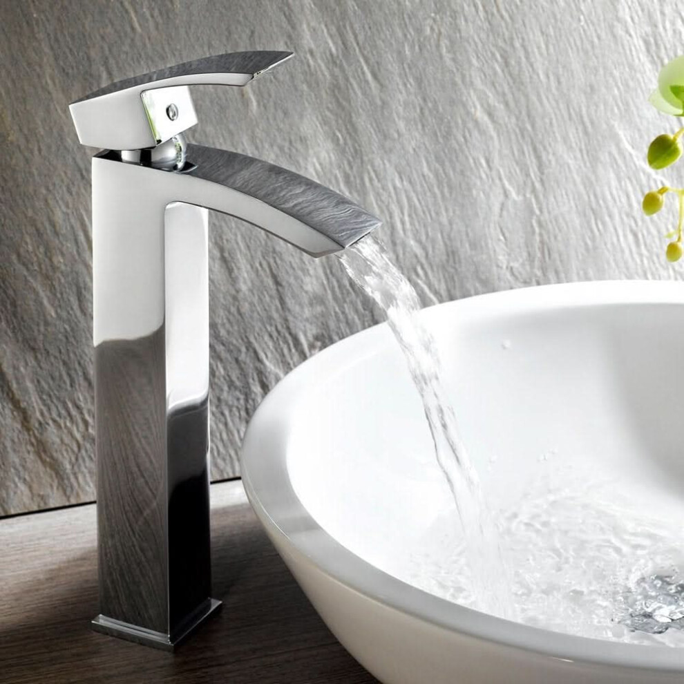 Ibathuk Zylar Tall Counter Top Basin Mixer Tap Bathroom Sink Chrome Faucet, Elegant Basin Mixer For Modern Vessel Basins 5056066429212