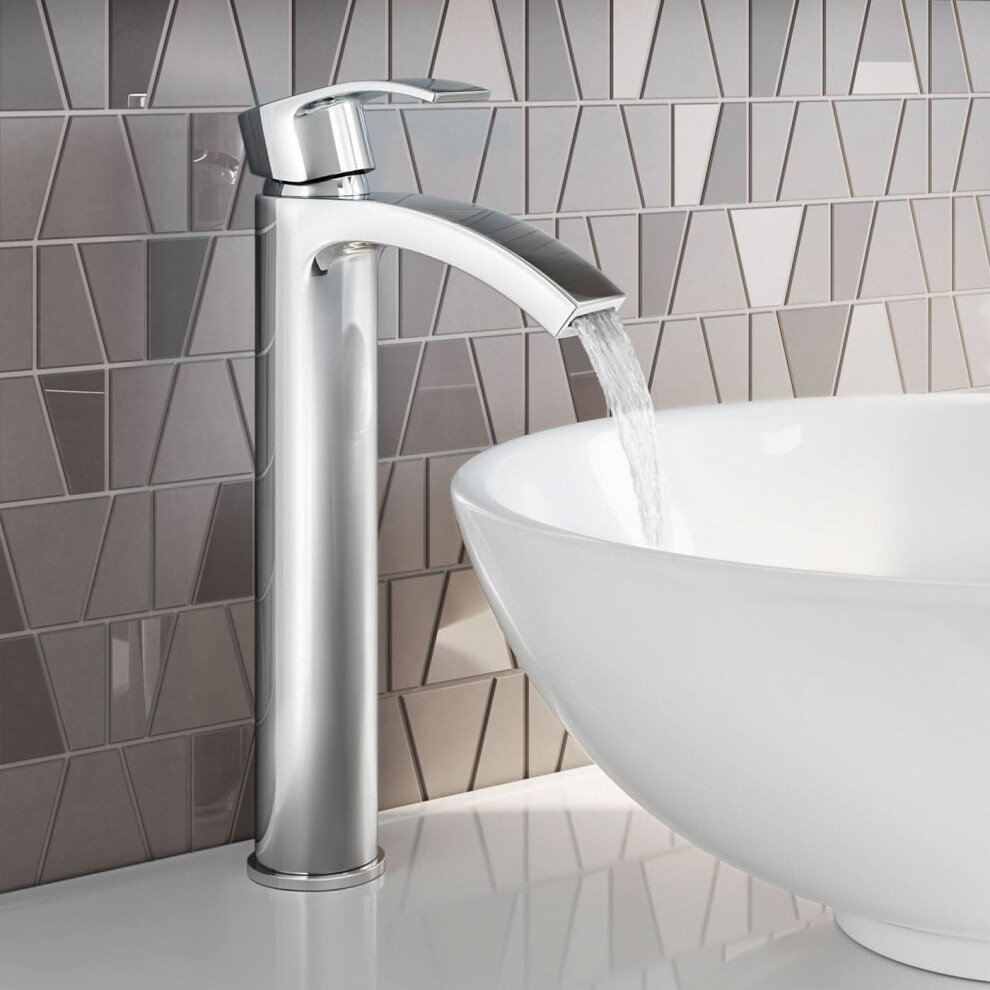 Ibathuk Nexor Tall Curved Counter Top Basin Mixer Tap, Chrome Bathroom Sink Faucet For Modern Vessel Basins, Basin With Mixer Tap 5056066408804
