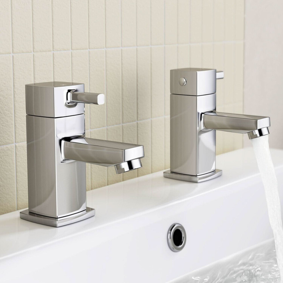 Ibathuk Aqulen Pair Of Hot And Cold Basin Sink Mixer Taps, Traditional Bathroom Basin Mixer Taps For Modern Bathrooms, Chrome 5056066408835