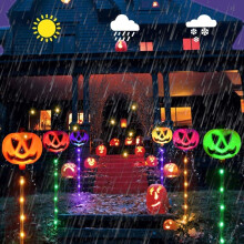 Solar Pumpkin Stake Lights - 6 Pack Halloween Decor Outdoor, Colour Changing LED Pathway Garden Decorations