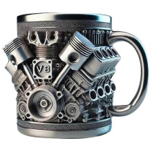 suitable for V8 Engines Stainless Steel Coffee Mug, Car Engine Coffee Cup with Insulated Handle for