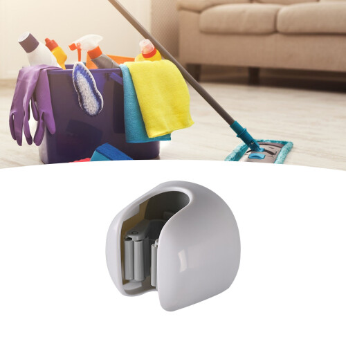 Wall Mount Mop Holder No Drilling, Gray/White, 7.7x5.5cm 2