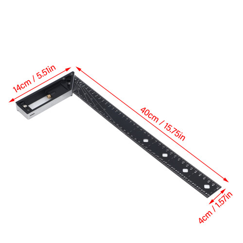 Règle de mesure à angles multiples 40 cm/16 po 45/90 argentée 1