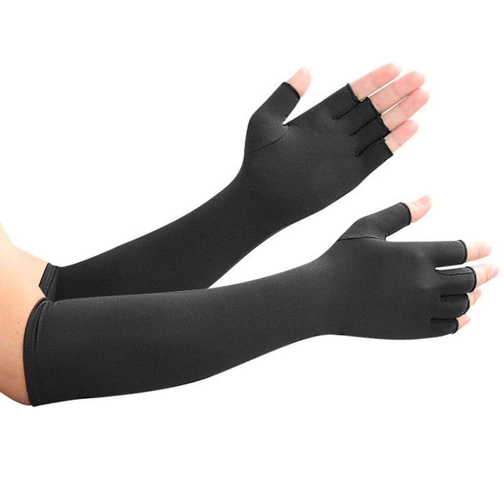 Long Copper Fingerless Gloves for Men & Women, M, 4.3x14.8in